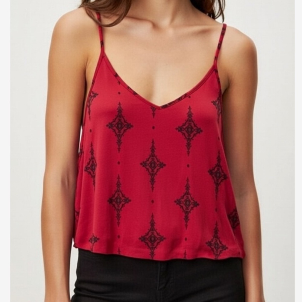 REBEL SUGAR Red Boxy Fit Asymmetrical Printed Tank